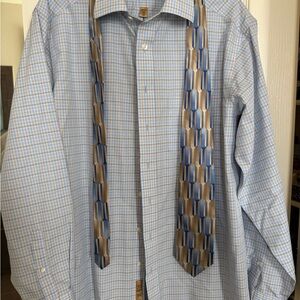 Classic Light Blue Plaid Dress Shirt with Tie
